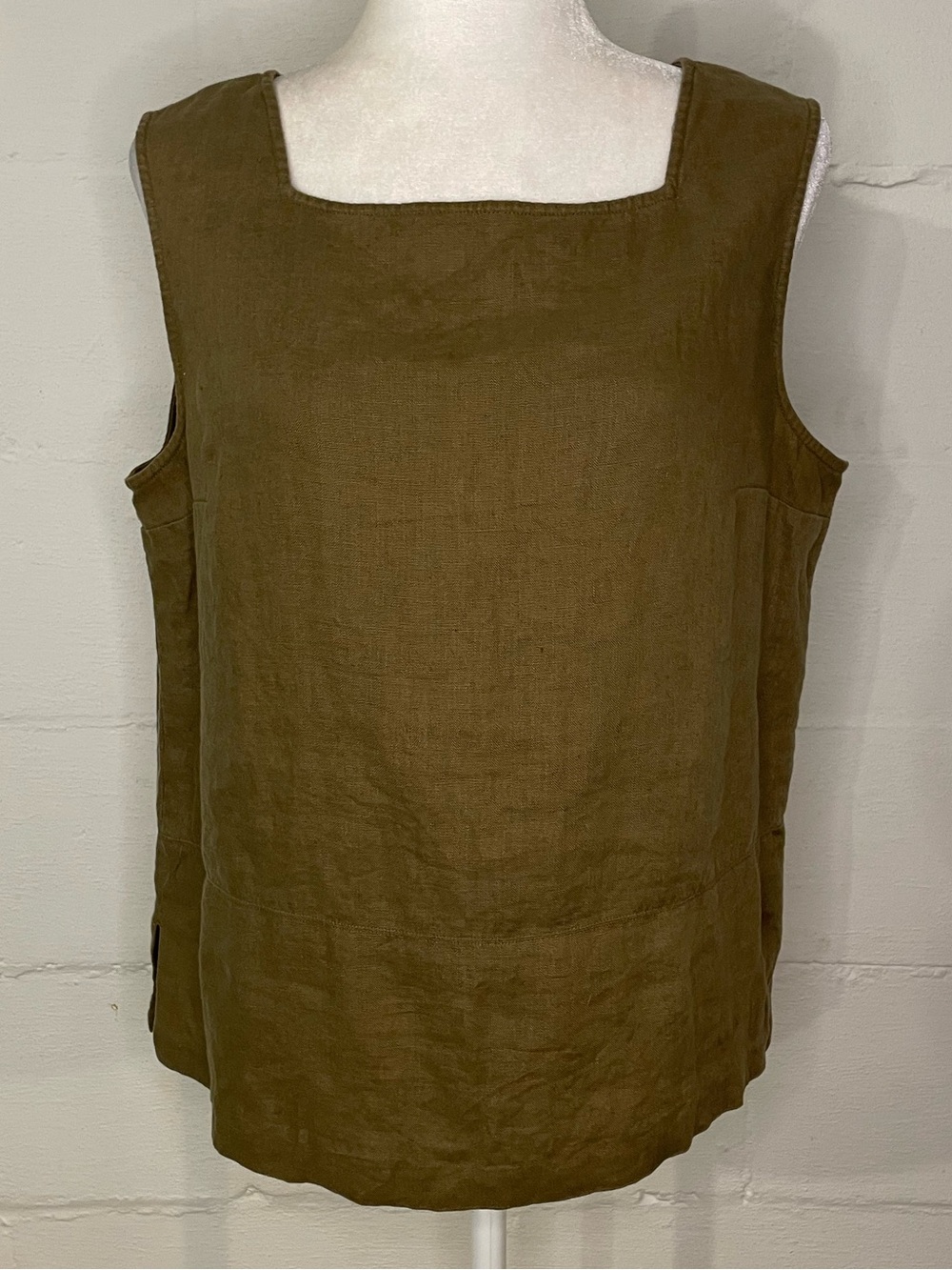 Smith & Hawken Olive Square-Neck Linen Tank Top